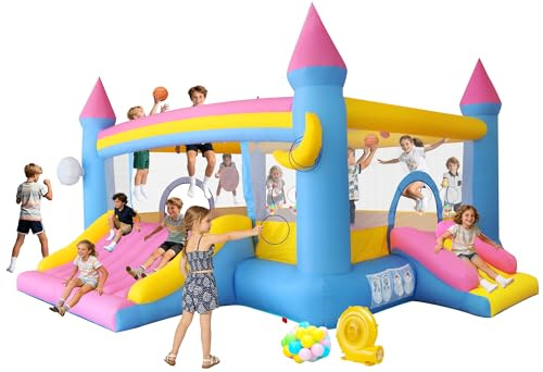 Large Inflatable Bounce House for Big Kids, Big Jump House with 3 Slides, 19.2ftx14.8ftx8ft Bouncy Castle with Blower, Dual Basketball, Ball Target, Boxing, Giant 12-in-1 Bouncer for Backyard Party
