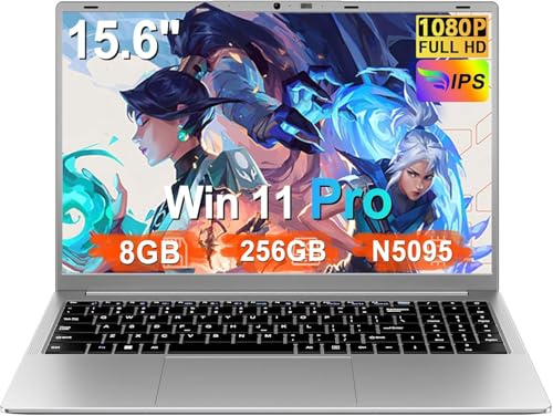HUQPPQ 15.6 inch Laptop 8GB RAM 256GB SSD Celeron N5095, Full HD 1080P, Laptop Computer with Win11 Pro, 2MP Webcam, WiFi 5, BT4.2, USB3.0, Type-C, Numeric Keypad Laptops for Business and Students