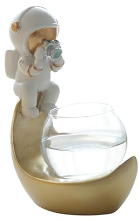 WEKADRIN Vase Hydroponique Astronaute avec LED Pot Fleurs Décoratif pour Bureau et Décoration Chambre Design Créatif Lune pour Plante Intérieur