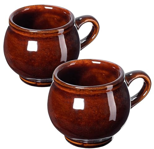 KADAX Juego de 2 vasos de barro, 300 ml, tazas de cerámica con asa para vino caliente, hidromiel y té, taza de cerámica hecha a mano, taza de Navidad, taza de vino caliente de arcilla