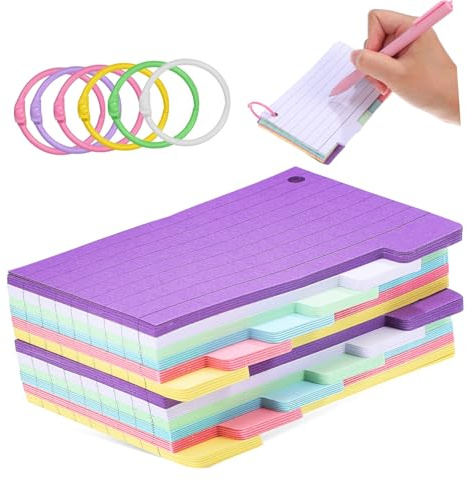 BEBEMOKO 300 hojas Tarjetas Índice con Anillos Resistentes Rayadas Perforadas para Estudio y Notas Fichas de Colores Variadas para Oficina y Escuela Cuaderno de Anillas Color Aleatorio