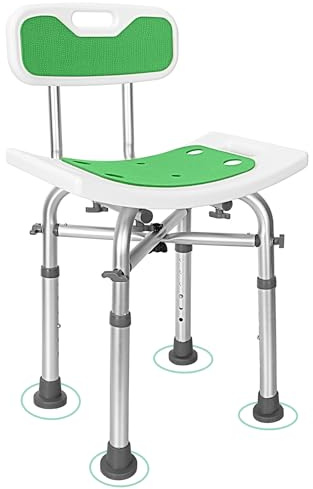 OUUTMEE Sedia da doccia con schienale, regolabile in altezza, 65-77 cm, per anziani con piedini antiscivolo, portata massima 136 kg (verde)