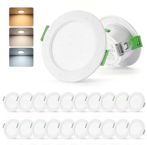 Leselux 4W LED Einbaustrahler 230V Flach IP44, 55mm-68mm Lochmaß, 20er Set | 3000K Warmweiß 4000K Neutralweiß 6000K Kaltweiß 320LM, Einbauleuchten Deckenspot für Badezimmer Küche Wohnzimmer