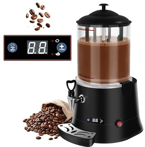 HESMAX Macchina per Cioccolata Calda Commerciale 10L/2,64Gal, con Riscaldatore per Bevande Calde a Controllo Temperatura Intelligente, Intervallo di Temperatura 86°F-194°F,XL 99W 6i3
