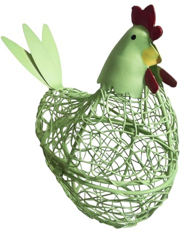Farmhouse Style Hen Shape Egg Baskets, Chicken Wire Egg Basket Egg Holder, Wire Chicken Egg Basket for Desktop Decorative Ornaments, Chicken Shaped Egg Basket Fruit Storage Wire Basket (Green)