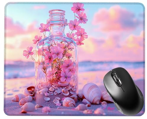 Mouse Pad 29x24cm, Mice Pad with Non-Slip Rubber Base, Mouse Mats for Computers Durable Stitched Edges, Easy Gliding, Smooth Surface Laser Optical Mouse Mat, Portable, Beach Glass Bottle S0F-256