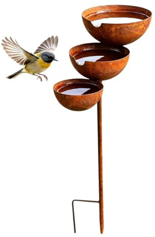 Recolector De Lluvia Decoración Exterior Inoxidable 3 Niveles Cascada | Baño Para Pájaros Metálico Recolector De Lluvia colibríes mariposas carboneros patio césped paisaje sendero macizo de flores