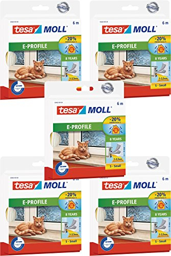 tesa 05463-00120-00 tesamoll Classic E-Profil-Gummidichtung Weiß 6m (5 Stück ? 6mx9mmx4mm, Weiß)
