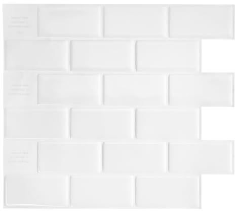 Smart Tiles - Selbstklebende - Subway - 4 Bögen mit 24,64 cm x 27,81 cm - 3D-Klebefliesen zum Bekleben von Wandpaneelen für Küche und Bad | 4er-Pack (0,23 m²), Glänzend, Hitze-/feuchtebeständig, Emissionsarm A+, Küche/Bad, Ideal für Mieter, Hergestellt in Kanada