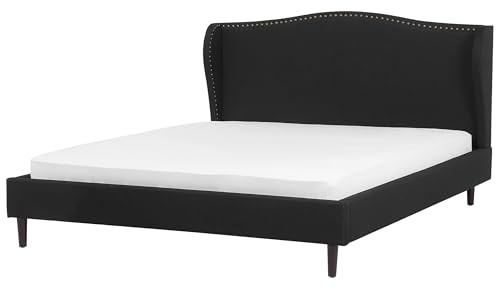 Beliani Stilvolles Polsterbett in Schwarz in Leinenoptik mit klassischem Kopfteil Colmar