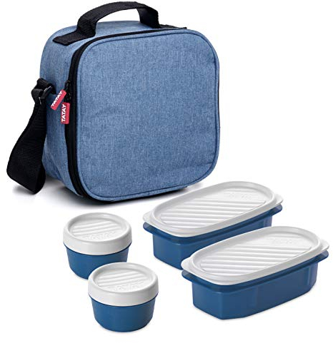 TATAY Sac Isotherme Repas - Urban Food Casual 3L | 4 Boîtes : 2x0,5L + 2x0,2L | Triple Isolation | Corps Semi-Rigide | Poche Intérieure | 22,5x10x22 cm, Bleu Denim