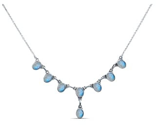 mantraroma Kette 925 Silber Edelstein Collier Silber Damen Sterling Silber Halskette Geschenk (MCO-005)