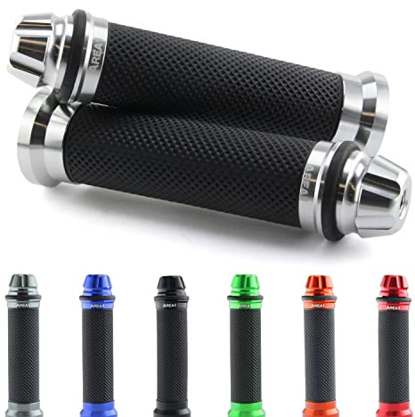 Area1 universal Motorrad Motorroller Lenkergriffe Griffe Griffgummis 2 Stück 1x 22mm + 1x 24-25mm (7/8 / 1 Zoll) (Dome) (Silber) Kompatibel mit KSR