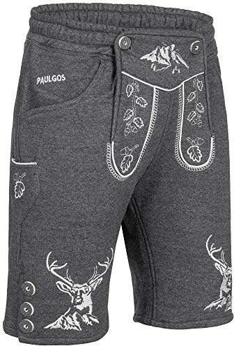 PAULGOS Herren Trachten Jogginghose, Optik Trachten Lederhose, Kurz in 3 Farben Gr.S-3XL JOK4 (M, Dunkelgrau)