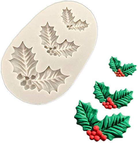 ANNIUP Stampo natalizio 3D mini foglia di agrifoglio stampo natalizio stampo in silicone per pasta di zucchero foresta cupcake decorazione topper decorazione (bianco)