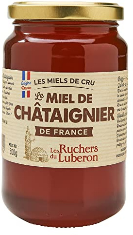 Les Ruchers du Luberon - Miel de Châtaignier 500 g - Miel de Cru Francais - Naturel - Non Filtré - Naturellement Cristallisé
