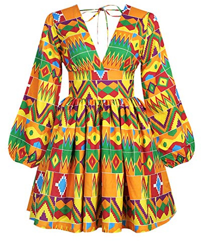 Mocure African Dashiki Printing Dress Long Sleeve A Line Swing Dresses