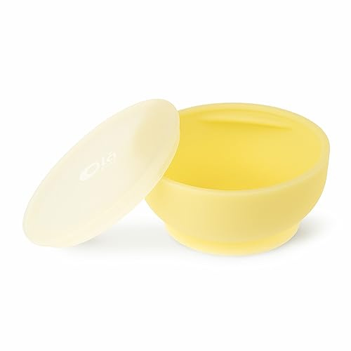 olababy Schüssel mit Saugnapf aus 100% Silikon für selbstständiges Füttern von Babys und Kleinkindern (Zitrone)