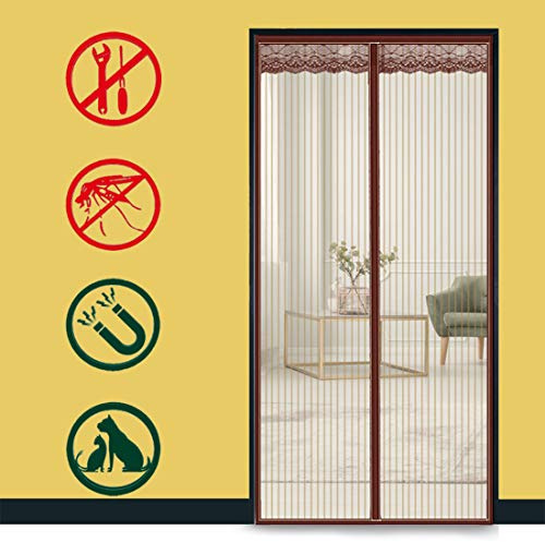 GUOGAI Zanzariera Magnetica per Porte 120x250cm(47x98inch) Zanzariere a Rullo Rete di Ottima qualità Magnetica Anti-Zanzare per Porte Camera da Letto Casa, Marrone