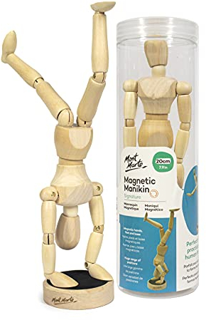 Mont Marte Gliederpuppe – 20 cm – Magnetische Hände und Füße – Männlich, Mannequin aus Holz – Flexible Modellpuppe – Ideale Holzpuppe zum Zeichnen