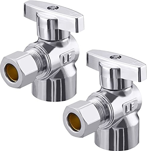 Pronese 2 Pack Premium Brass Chrome plated 3/8 FIP Female Thread x 3/8 Inch OD Compression Quarter Turn Water Angle Stop Valve Shut Off