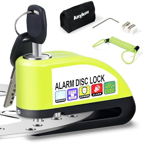 Anykuu Candado Moto con Alarma 110 DB Antirrobo Moto Disco Impermeable Resistente Hi-Tech Warning Sensibilidad con 1.5m Cable Recordatorio Antirrobo Moto