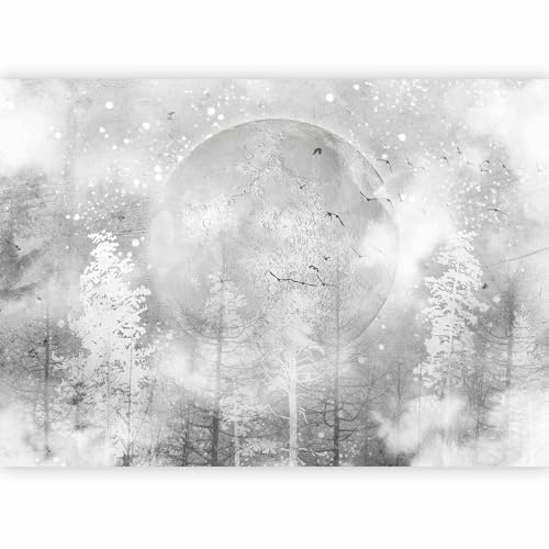 murando Fotomurales autoadhesivo Bosque 343x256 cm Papel Pintado Decoración | Pared Murales Pegatina decorativos adhesivos 3d Fotográfico Luna Noche Árboles Pájaros gris
