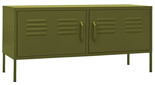 vidaXL TV Schrank mit 2 Türen Lowboard TV Möbel Tisch Board Sideboard Fernsehtisch Fernsehschrank HiFi-Schrank Olivgrün 105x35x50cm Stahl