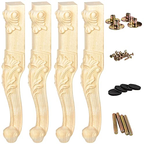 La Vane 20 inch / 50cm Wooden Furniture Legs, Set of 4 European Style Solid Wood Carving Unfinished Furniture Replacement Feet Decoration for Sofa Cabinet Wardrobe Table Loveseat