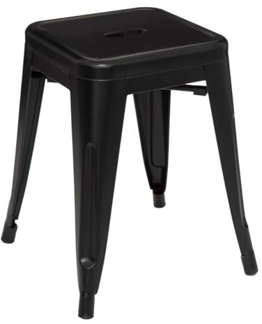 Atmosphera - Tabouret Industriel NIKO Noir - H 46 cm - Acier, Empilable - pour Salon, Cuisine, Bureau, Assise d'Appoint