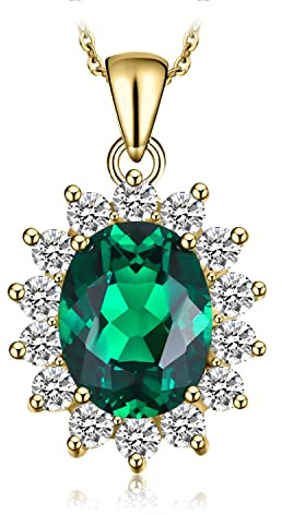 JewelryPalace 2.5ct Collana Donna Kate Middleton Argento 925 con Simulato Smeraldo Verde, Princess Diana William Collana Ciondolo Pietra Ovale con Catena 45cm, Collane Pendenti Oro Set Gioielli Donna