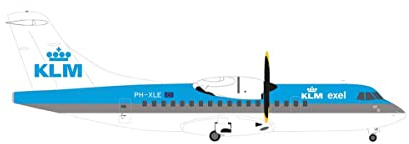 Herpa Modellflugzeug KLM Exel ATR-42-300 PH-XLE Maßstab 1:200 - Modellbau Flugzeug, Flugzeugmodell für Sammler, Miniatur Deko, Flieger ohne Standfuß aus Metall