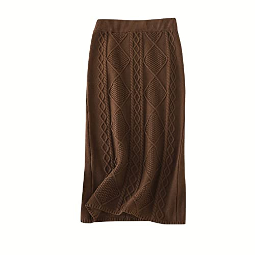 QWUVEDS Minifalda brillante para mujer, otoño e invierno, falda gruesa de punto de lana torcida, falda larga recta de cadera falda de tenis para mujer, café, Talla única
