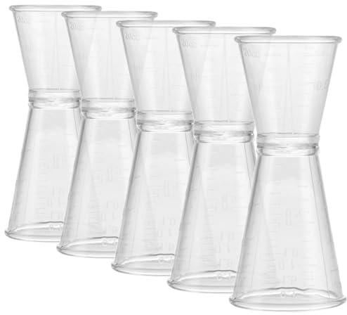 ULTECHNOVO Jigger for Bartending, 5pcs Double Jigger Clear Plastic Jigger Shot Japanese Shot Glass Mixed Drink Measurer Cocktail Double Head Measuring Cup Kitchen Bartender Tools for Home Bar