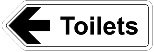 V Safety Shaped Safety Sign - Toilets Arrow Left - 450X150 - Self Adhesive Vinyl
