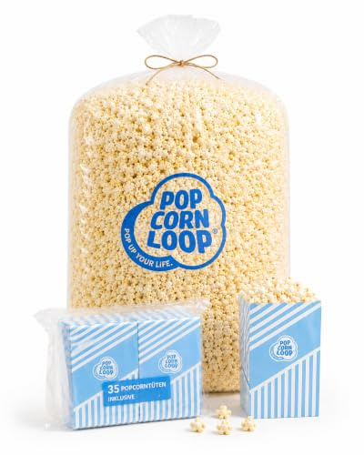Popcornloop Sac de Popcorn Salé incluant 35 sachets de pop-corn gratuits Offerts Frais et Prêt à consommer pour Fêtes Événements Manifestations Festivals (Salé, 1,4)