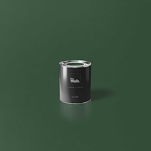 New Walls Premium Wandfarbe Grün, Moosgruen Liquid Luxury Dispersionsfarbe für Innenräume – 1 L