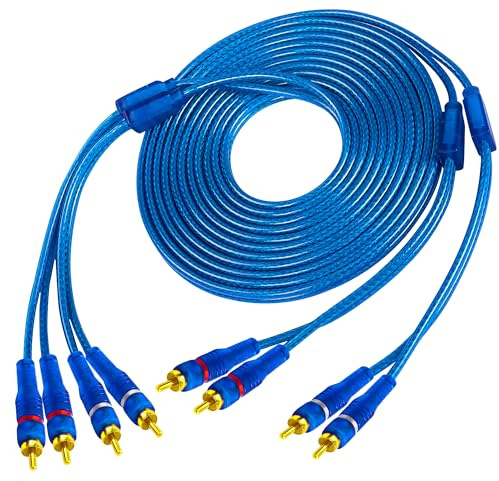 MEIRIYFA 4 Kanal RCA Auto Audio Verbindungskabel, 4 Stecker zu 4 Stecker Stereo Kabel, Verdrehtes Paar OFC High End für Auto, Marine, Motorrad - 5M