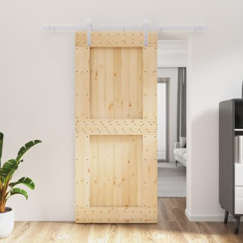 HOVOTHY Schiebetür mit Beschlag 90x210 cm Kiefer holz Schiebetüren Wandmontage Innentüren Zimmertüren Scheunentor Schiebetür Sliding Gates Schiebetürbeschlag Schiebetür Holz Rustikal Sliding Door