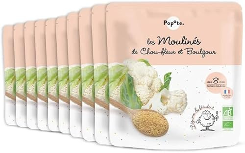POPOTE - Mouliné Chou-Fleur Boulgour BIO 180 g - Repas Bébé Dès 8 Mois - Purée Idéale Pour Premiers Morceaux - Sachet Individuel 180g - Format Pratique À Emporter - Pack Familial 10 x 180 g