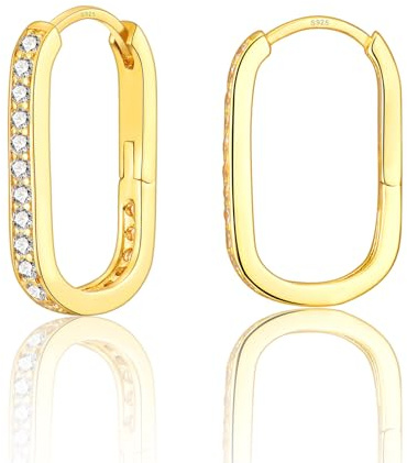 Rechteckige Ohrringe Silber 925 für Damen Huggies Kreolen Lange Creolen Silber/Gold Hypoallergene Schmuck Geschenke für Mädchen Schwester Herren Frauen