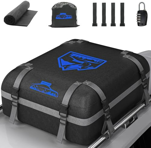 BOYUJK Car Roof Bag 15 Cubic/425 L, Waterproof 1000D Car Roof Bag no Rack Needed, Roof Box with Anti-Slip Mat and 8 Heavy-Duty Straps, Folding Soft Roof Bag for Cars with/Without Rack（ Oxford 425L ）