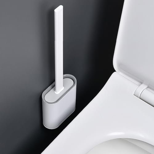 Brosse WC Silicone Plate- Brosse Toilette Et Supports, Anti-Goutte, Antibactérienne, Balayette WC Ventilée, Séchage Rapide sans Odeur, Balai WC Montage Mural/au Sol, Salle De Bain Et WC