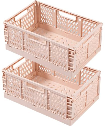 EURXLQ 2 Cestino Portaoggetti Pieghevole e Impilabile, Cassette in Plastica per La Cucina, Bagno, Ufficio (Rosa, 30×20×12cm)
