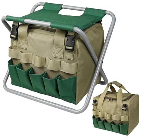 FASSME Klapphocker für Gartenarbeit, Faltbarer Campinghocker | Outdoor-Hocker mit Abnehmbarer Werkzeugtasche - Gartenhocker, tragbarer Hocker für Gartenarbeit, Camping und Sport