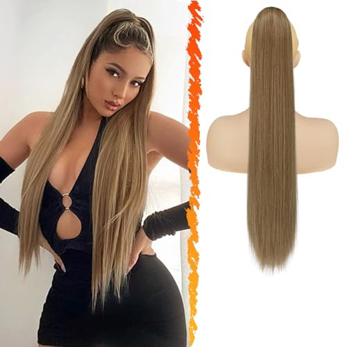 BARSDAR Lunga Lisci Coda di Cavallo Extension - 66cm Marrone con Coulisse Sintetici Clip in Posticci Finta per Donne - Chiaro Marrone Misto