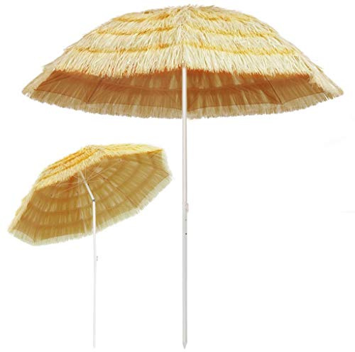 Kavolet Sonnenschirm Hawaii, Strandschirm Ø 240cm, Gartenschirm Balkonschirm Strohschirm mit 8 Rippen, Terrassenschirm leicht, Neigbar Höhenverstellbar für Strand Terrasse Garten Pool Balkon