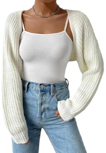 Kukeyiee Damen Langer Puffärmel Pullover Strickpullover Pullover Crop Top Mode Cover Strick Top(#Style 1,S)