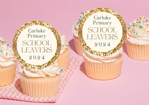 edible 20 x School Nursery Academy High school leavers Personalised cupcake toppers UNCUT Class of 2024 - (wafer paper, Gold)