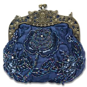 CORIOS Vintage 1920s Cuentas Bolsa de Noche Clutch con Floral para Mujer Embrague de Lentejuelas Bolso de Boda Bolsos de Fiesta Elegante Bolso de Hombro para Fiesta de Graduación Banquete Azul